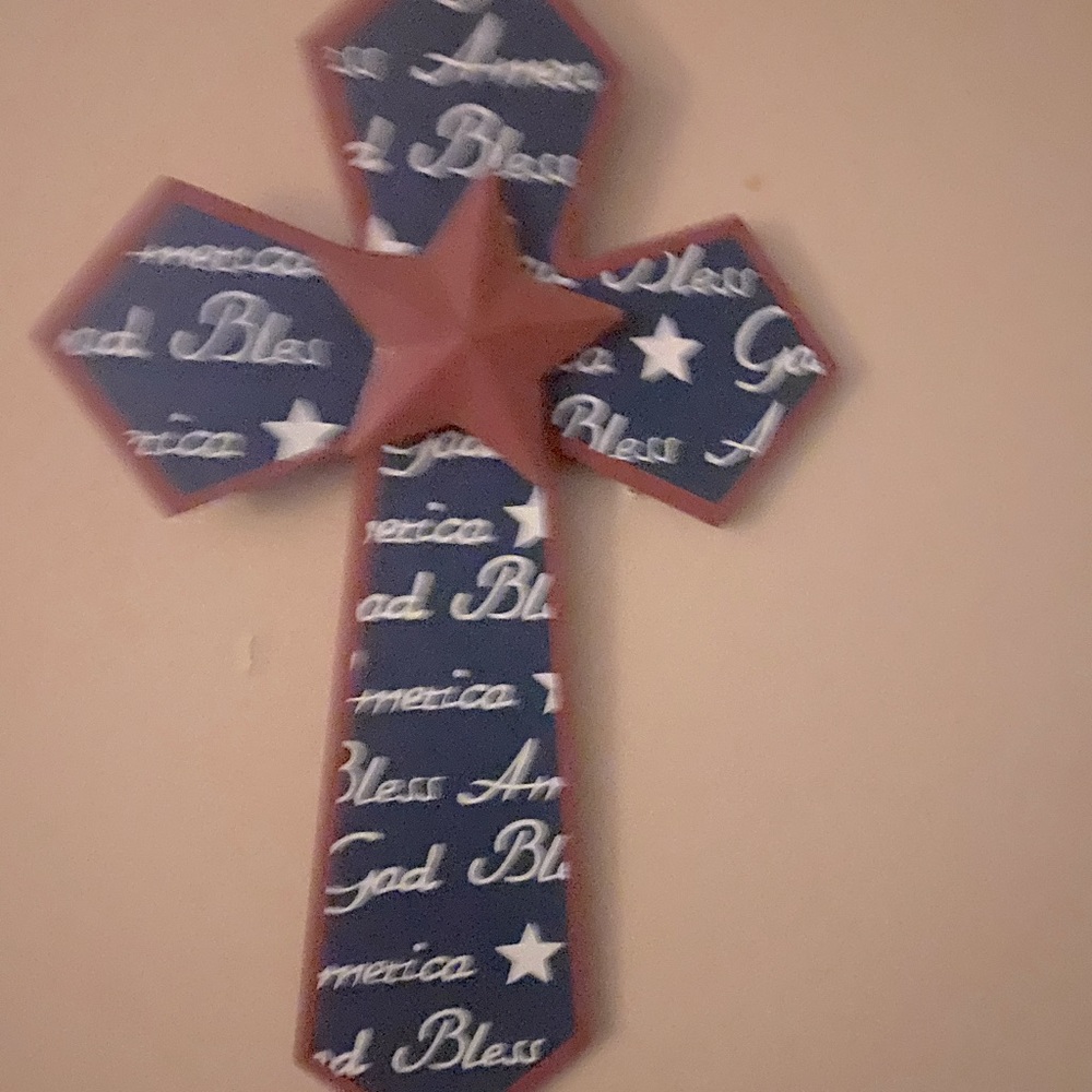10x6 wooden cross painted patriotic colors… in God We Trust